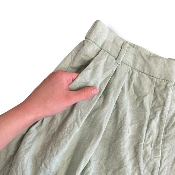 Abercrombie & Fitch Linen Blend Pleated High Rise Shorts Women’s S Sage Green - Picture 8 of 12